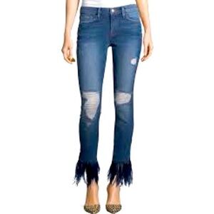 FRAME Denim Le Skinny de Jeanne Distressed Fringe Hem Jeans Size 27